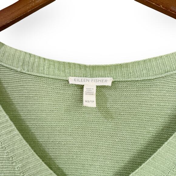 Eileen Fisher Womens XS Aloe Light Green Organic Linen Knit Deep V-Neck Top - Picture 2 of 8